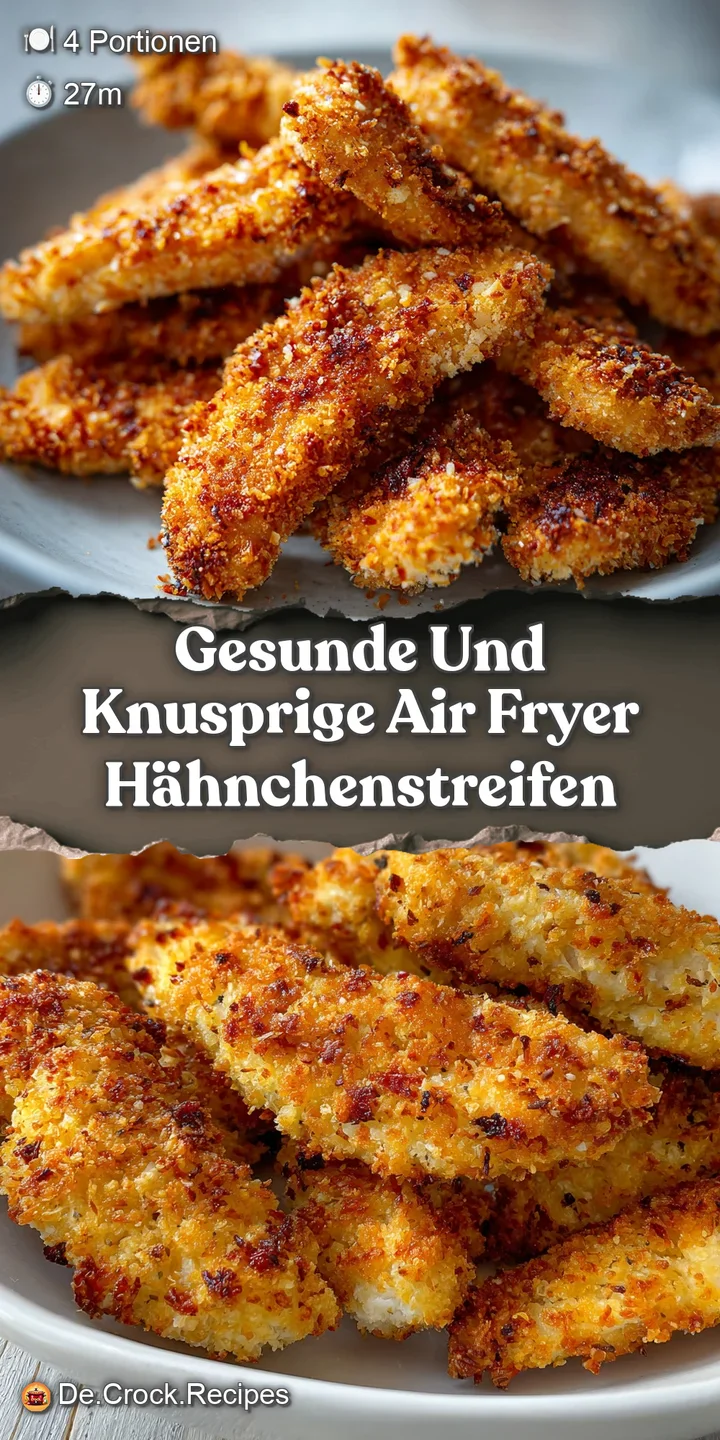 Close-up of juicy air fryer chicken strips, showing the crispy, golden exterior and tender interior. Deliciously tempting ...