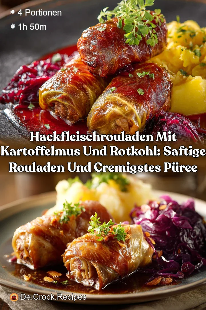 Hackfleischrouladen mit Kartoffelmus und Rotkohl: Saftige Rouladen und cremigstes P&uuml;ree