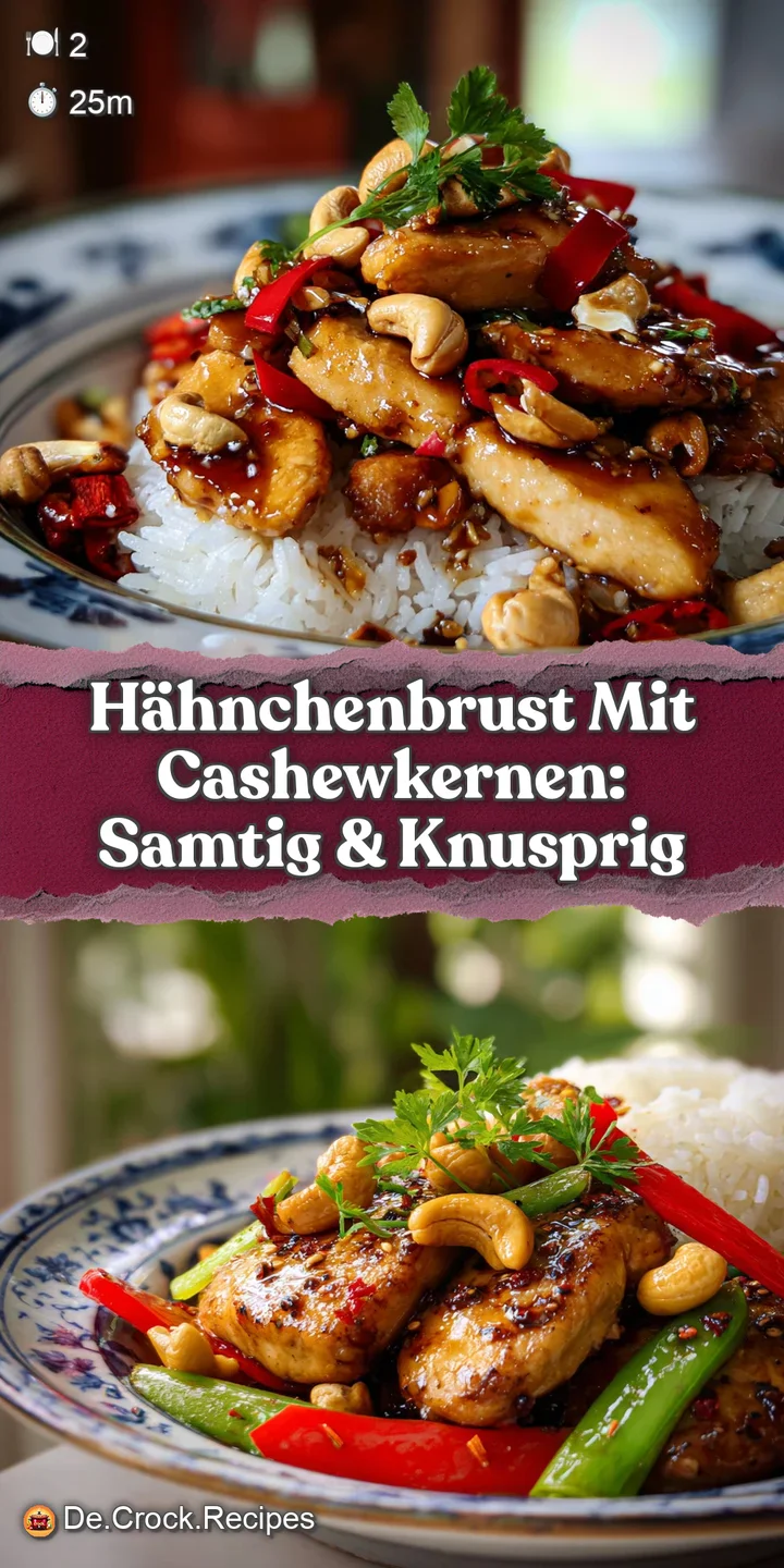 Close-up of glistening chicken and crunchy cashews, showcasing the dish's rich, savory glaze and fresh, colorful ingredients.