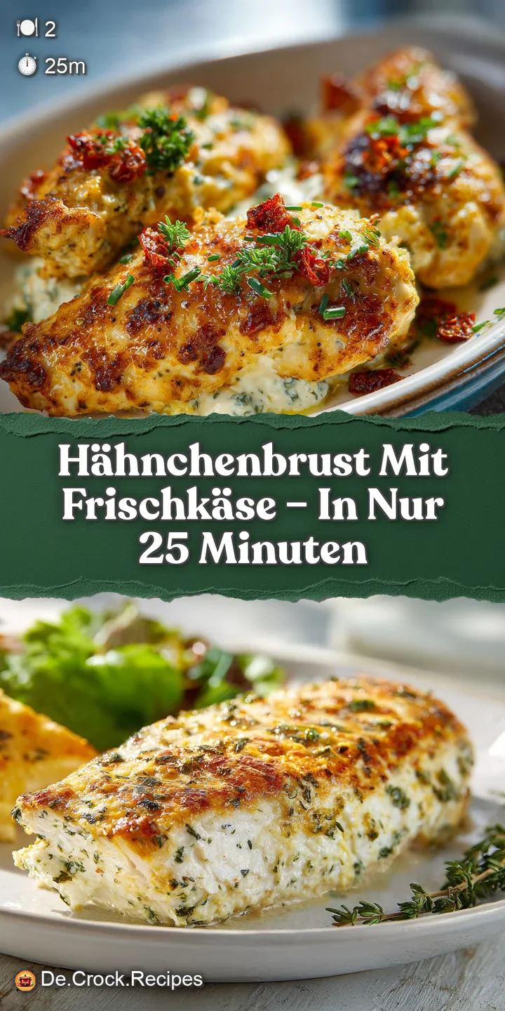 Close-up of chicken breast topped with creamy, bubbling cheese. Golden-brown edges and flecks of herbs visible. Very appet...