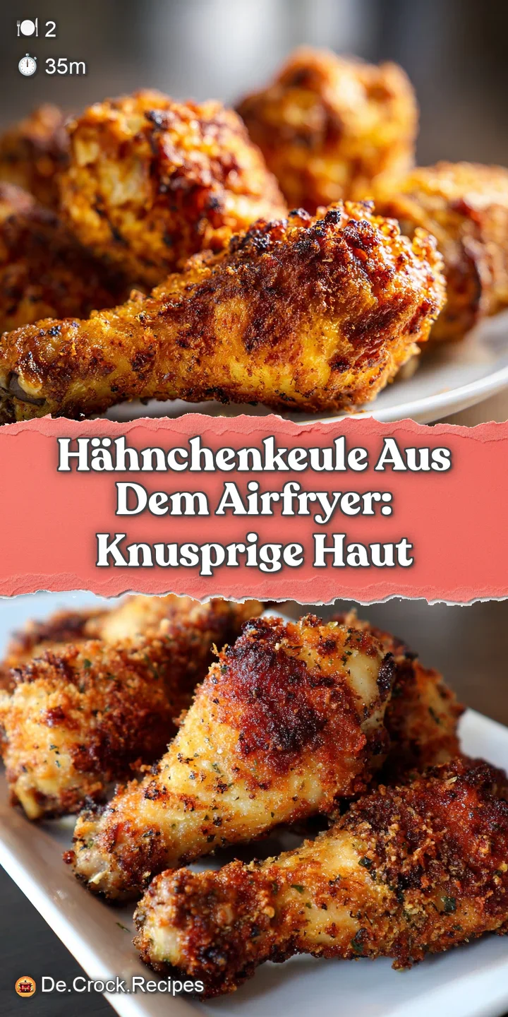 Close-up of an air-fried chicken drumstick, skin deeply golden and glistening. Shows delicious, crispy texture and juicy m...