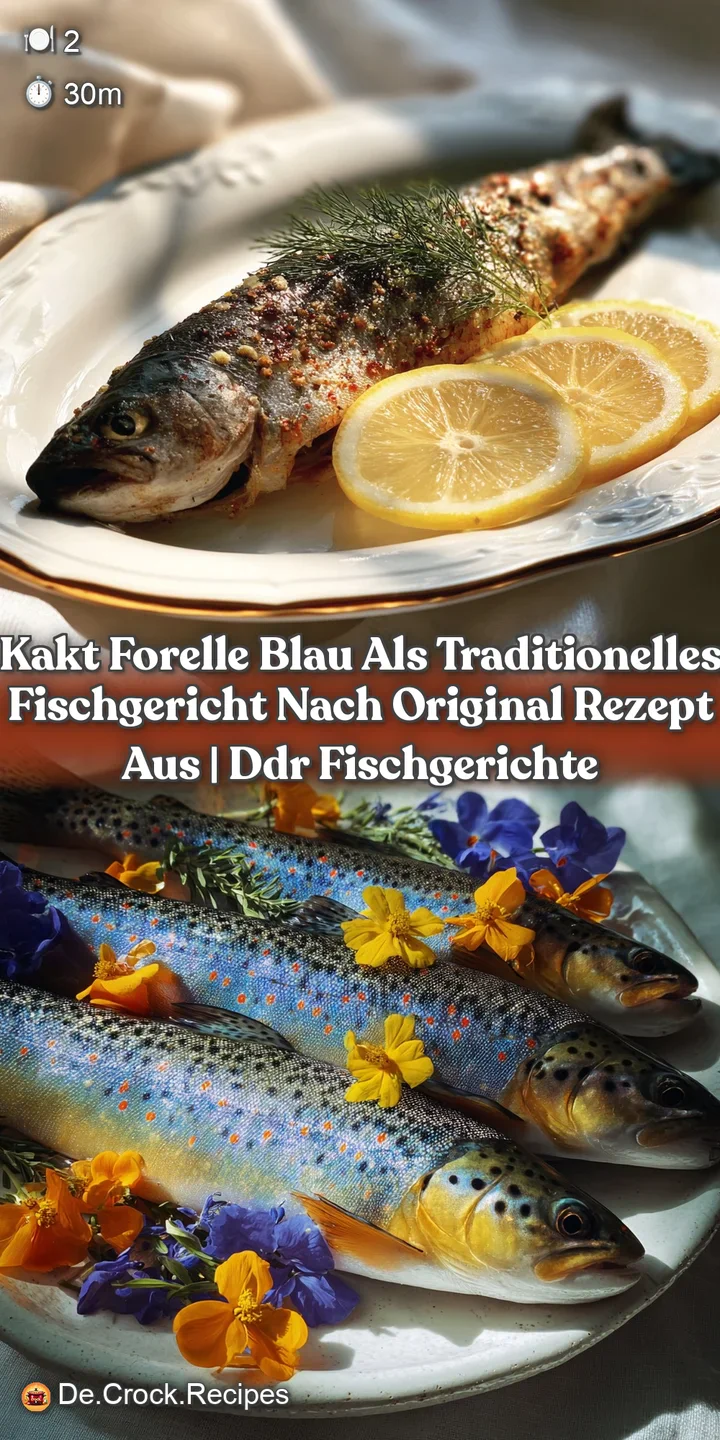 Close-up of glistening poached trout with a vibrant blue hue, flaky texture visible, accompanied by fresh herbs and creamy...