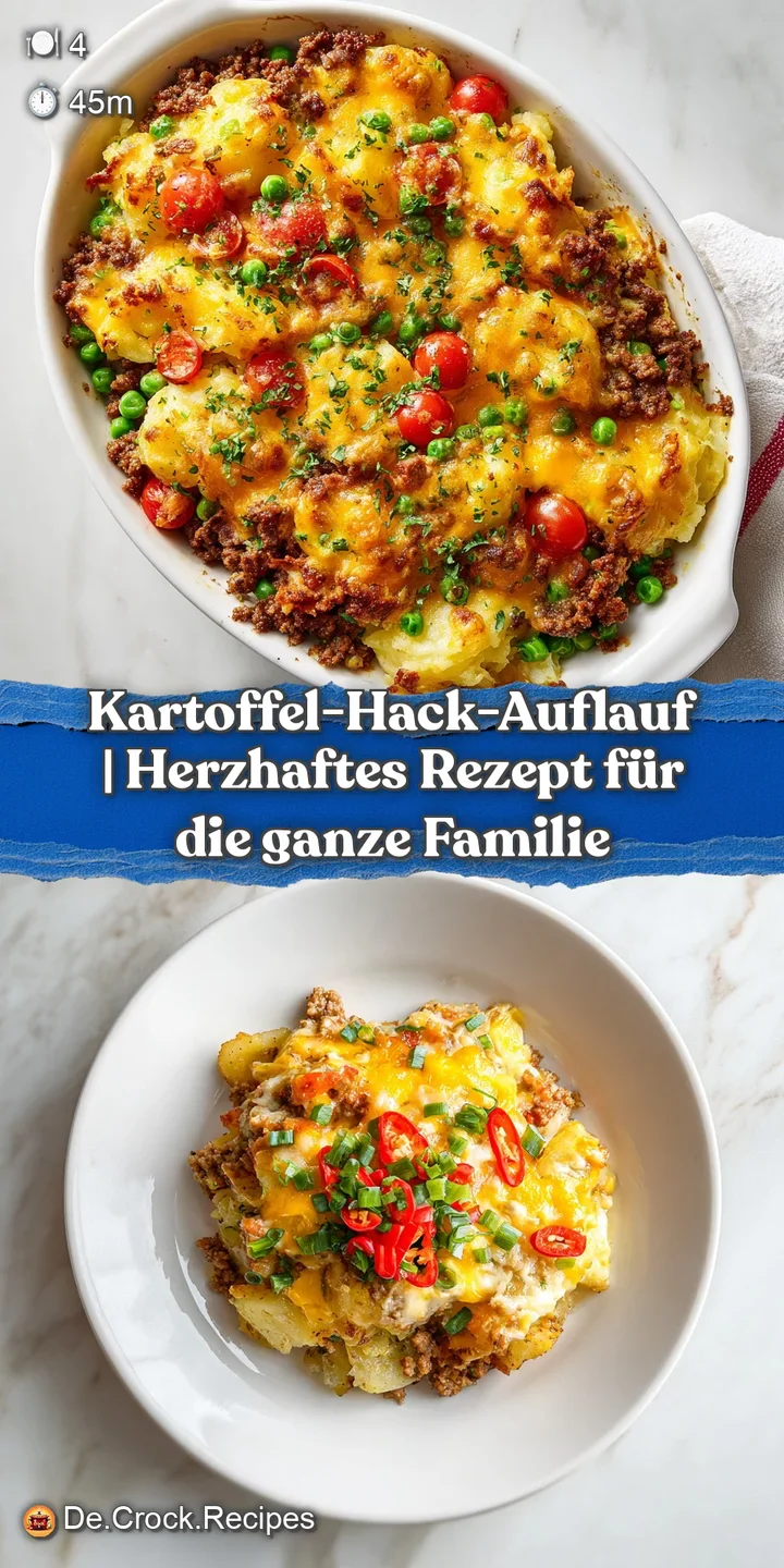 Close-up of a cheesy baked potato and ground meat casserole, with visible potato chunks.