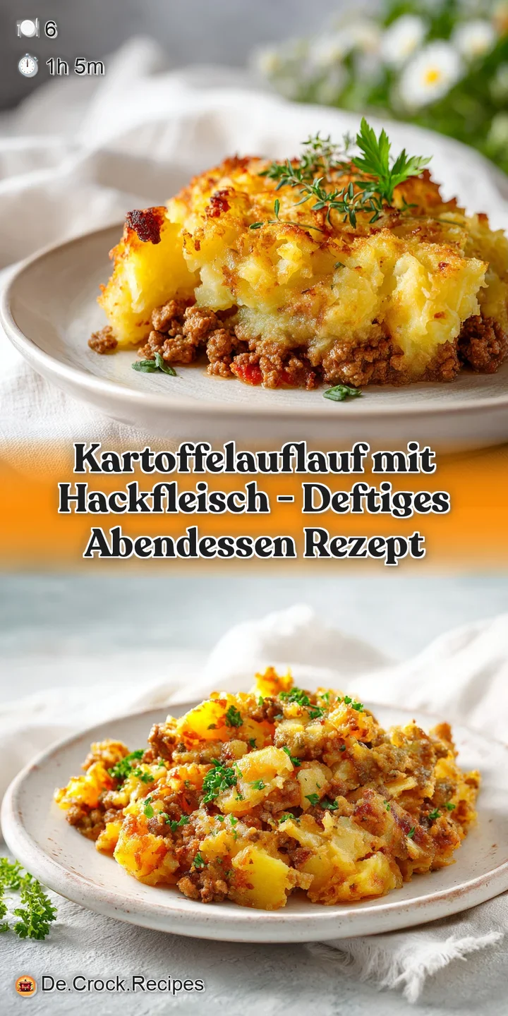 Close-up of steaming potato au gratin layered with seasoned ground meat, its cheesy crust richly browned.