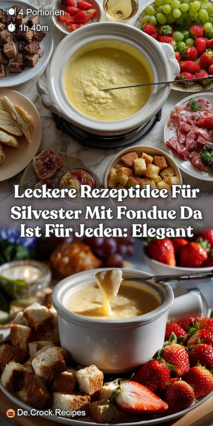 Close-up of a bubbling cheese fondue pot, showcasing its creamy texture, and accompanied by tempting ingredients ready for...