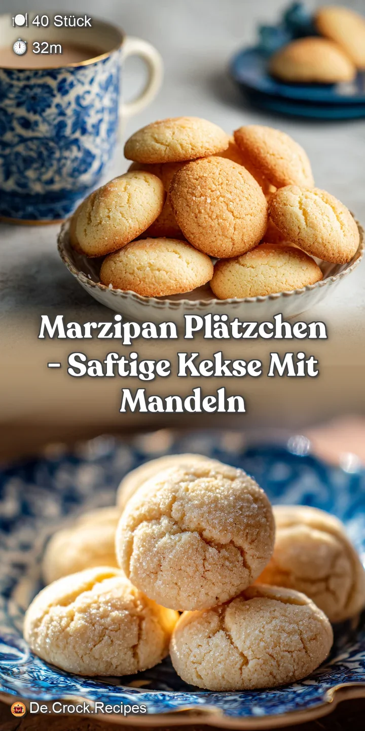 Close-up of a soft, chewy marzipan cookie. Golden brown with a light dusting of powdered sugar. Irresistible!