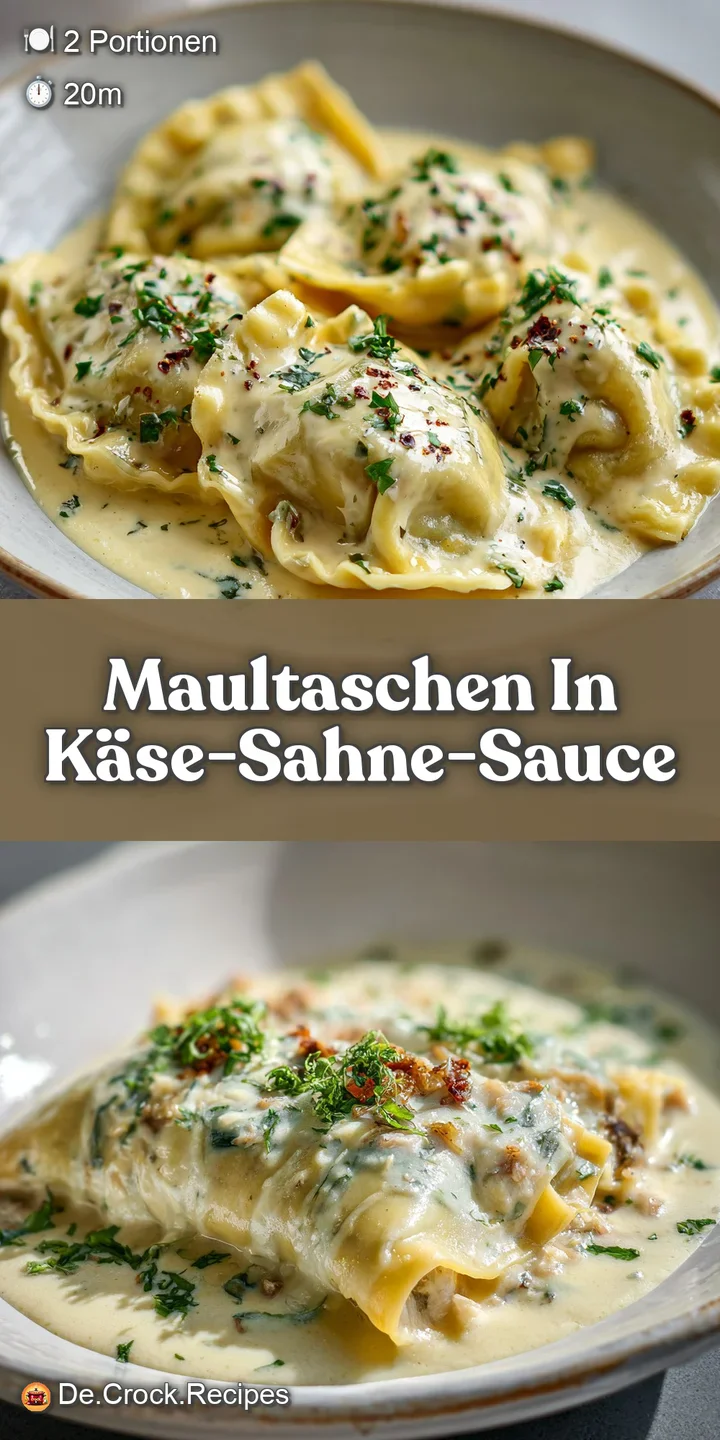 Close-up of tender Maultaschen, glistening with a luscious, textured tomato-cream sauce, promising a hearty and delicious ...