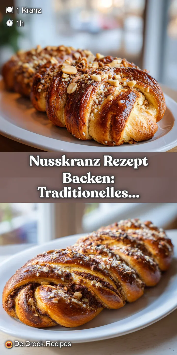 Close-up of a Nusskranz: toasted nuts and glazed swirls beckon, highlighting the cake's rich, golden hue and delightful te...