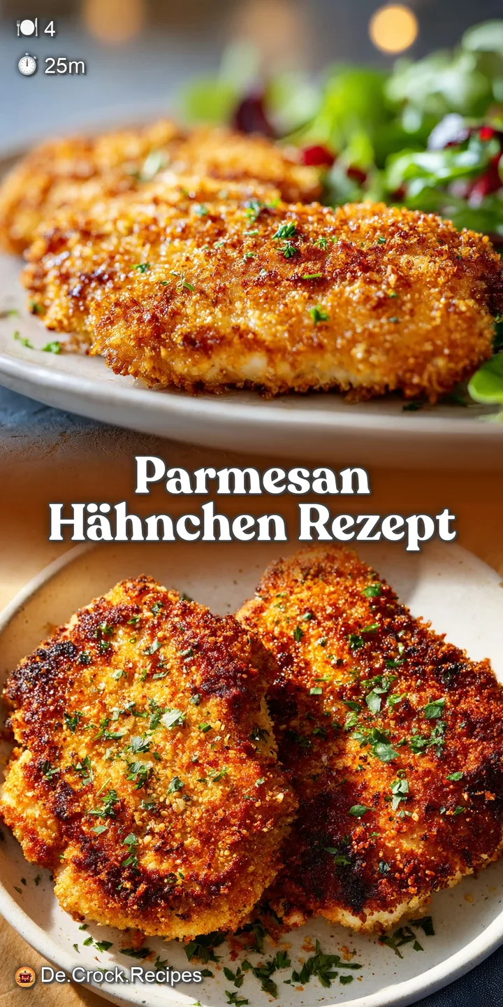 Close-up of golden parmesan chicken, revealing the crispy, crunchy texture and melted cheese, glistening under the light.