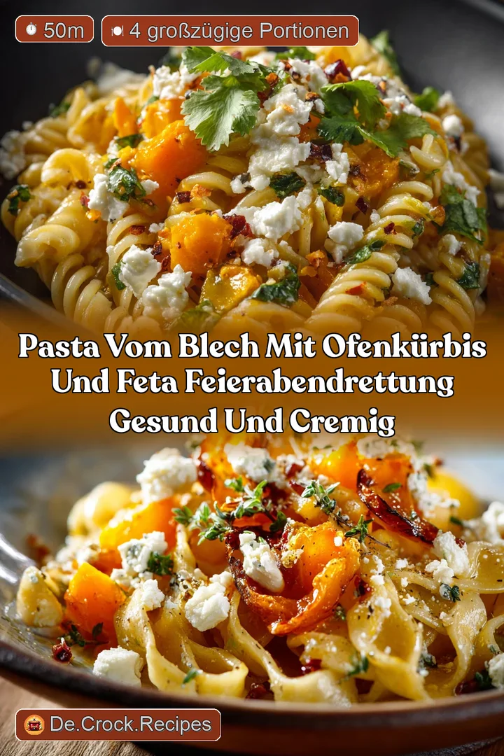 Pasta vom Blech mit OfenK&uuml;rbis und Feta FeierabendRettung gesund und cremig