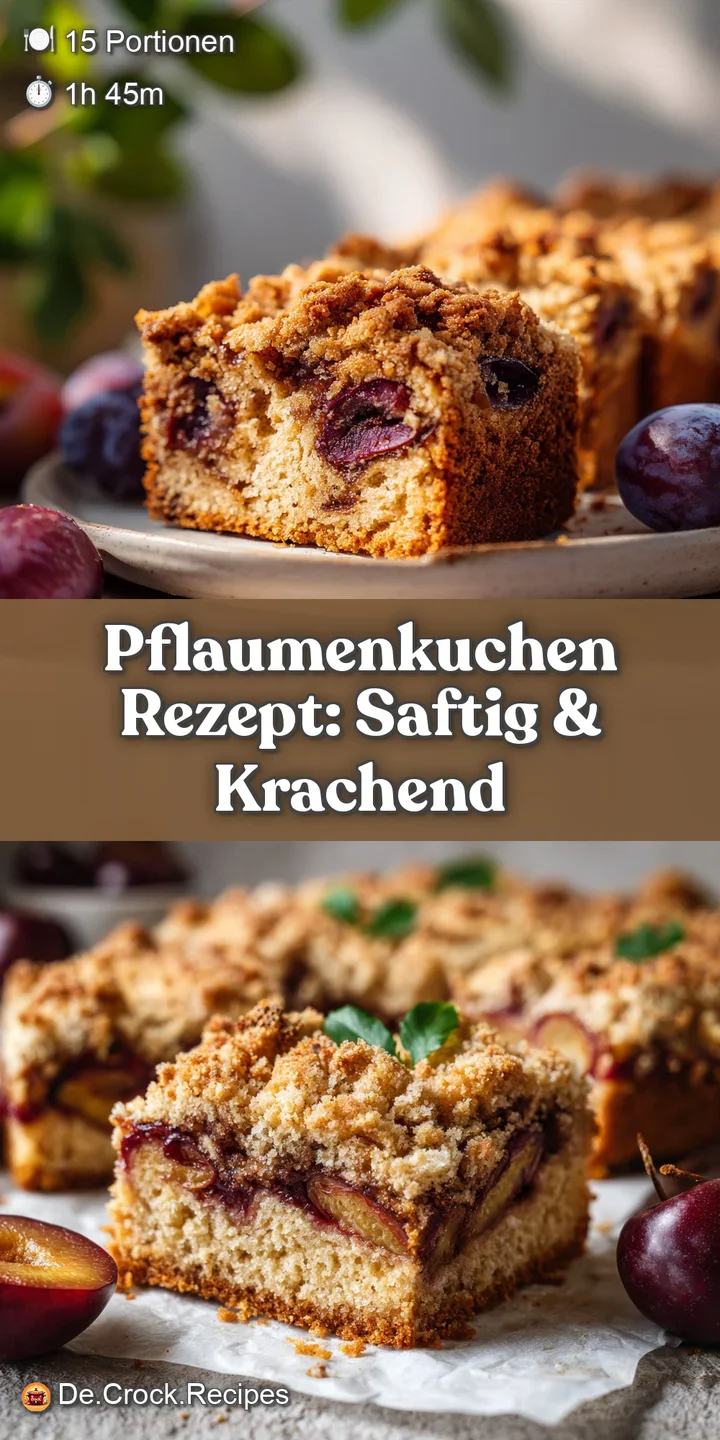 Close-up of juicy, dark purple plums baked into a buttery cake with a crunchy, golden-brown streusel crust.