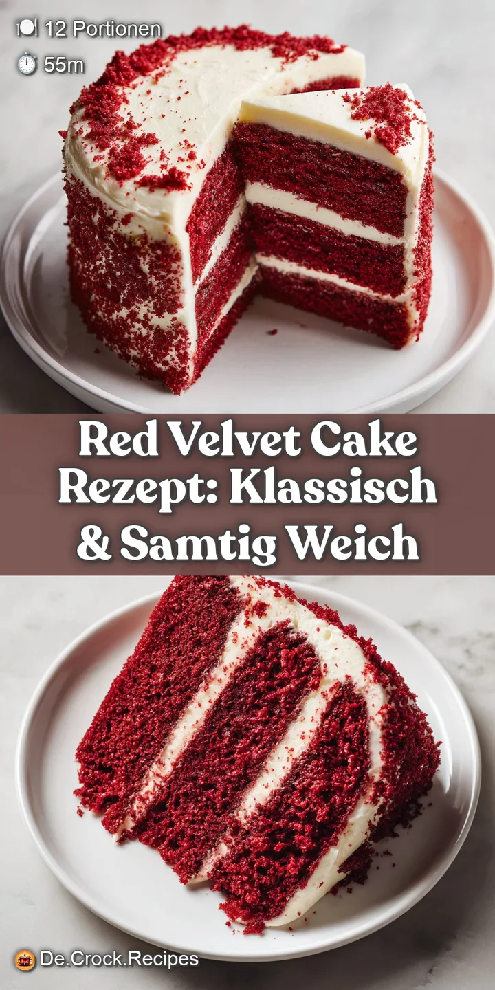 Close-up showcases the rich, velvety texture and moist crumb of red velvet cake, topped with a swirl of tangy white frosting.