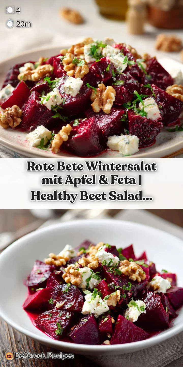 Close-up of a beet salad, showcasing the earthy tones of the beets, bright green herbs, and crisp texture of the apple pie...