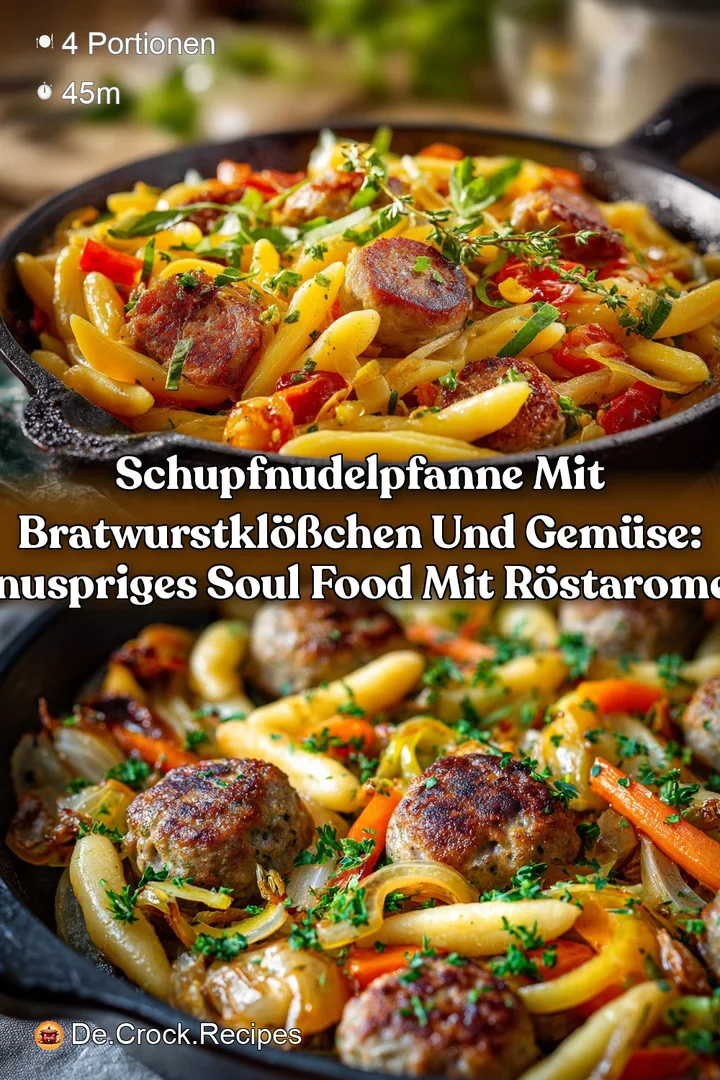 Schupfnudelpfanne mit Bratwurstkl&ouml;&szlig;chen und Gem&uuml;se: Knuspriges Soul Food mit R&ouml;staromen