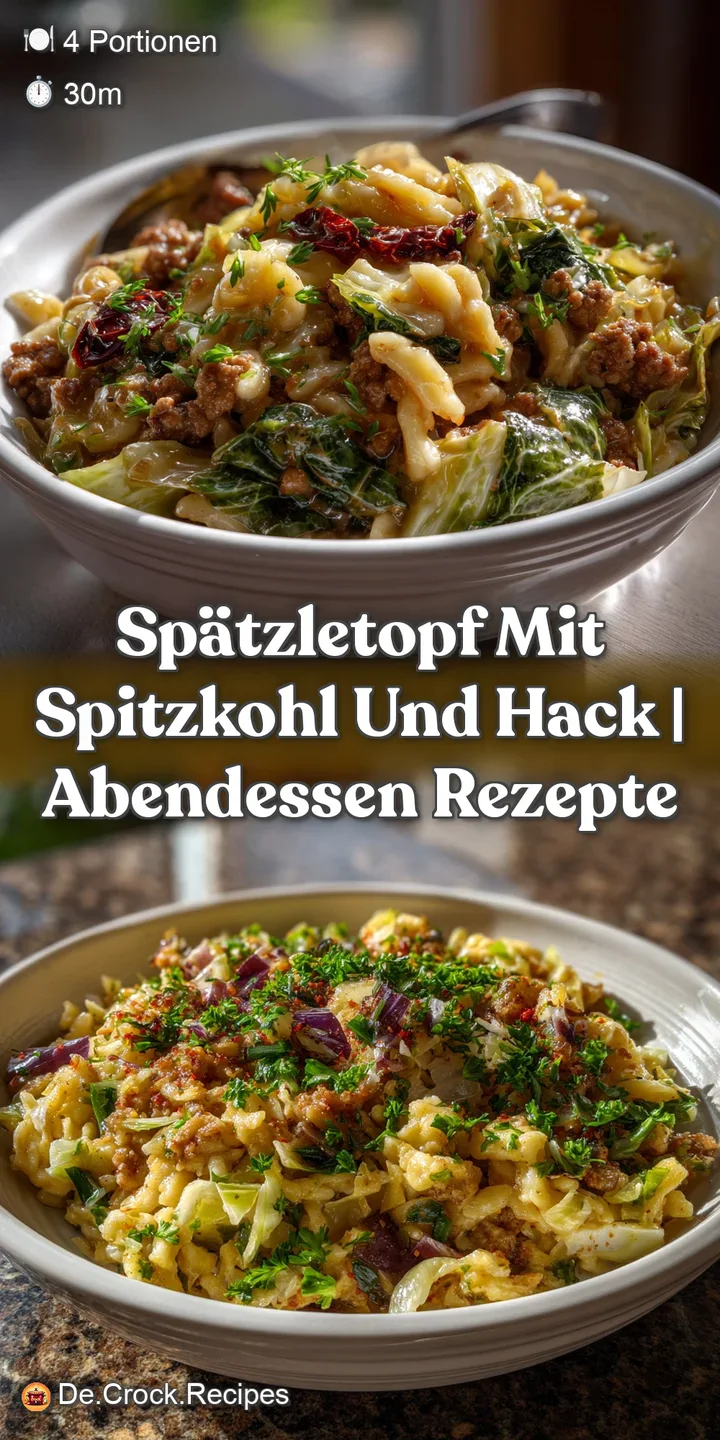 Golden-brown sp&auml;tzle nestled with vibrant green cabbage and savory minced meat, a hearty and rustic dish.