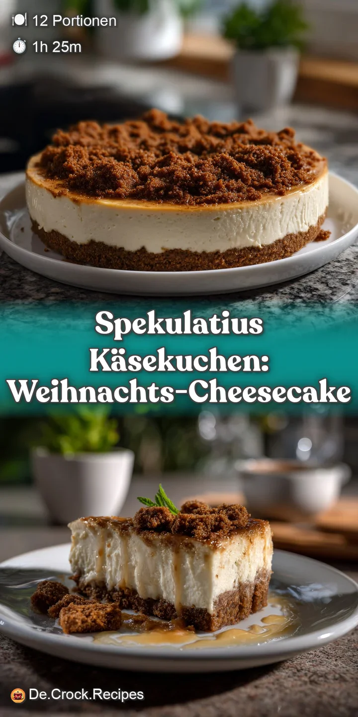 Close-up of creamy cheesecake filling with spekulatius cookie pieces. Sweet aroma from warm spices visible.