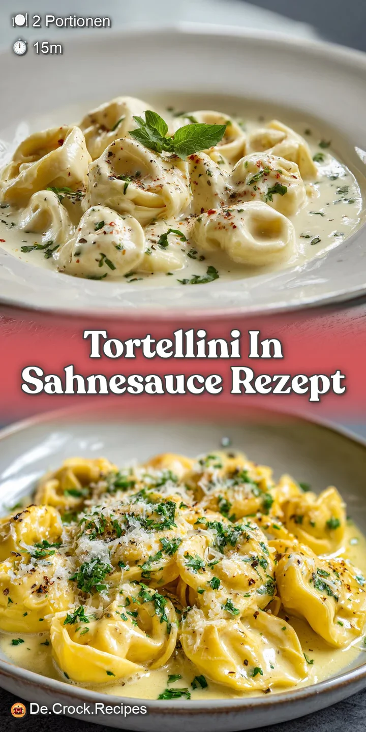 Close-up reveals the delicate folds of tortellini glistening in a velvety sauce, hinting at a comforting, cheesy experience.