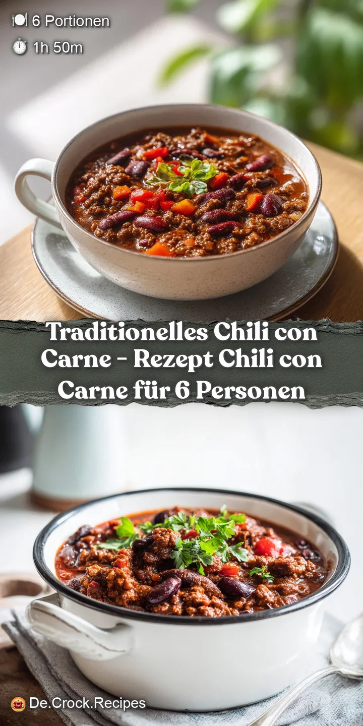 Close-up of savory, slow-cooked chili with visible chunks of meat and beans, glistening in its rich, dark sauce.