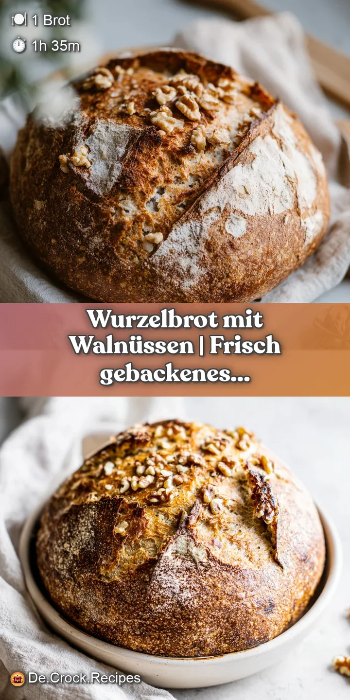 Close-up of a dark, crackled sourdough crust with whole walnuts peeking through the texture.