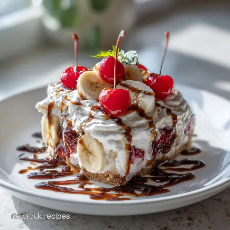 Elegant banana split in a tall glass, layers of creamy ice cream, caramelized bananas, and toasted nuts, creating visual t...