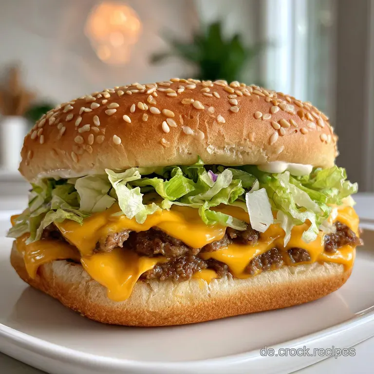 Plated Big Mac Rolle half with sesame seeds glistening, next to crisp lettuce and a side of zesty sauce, ready to be devou...