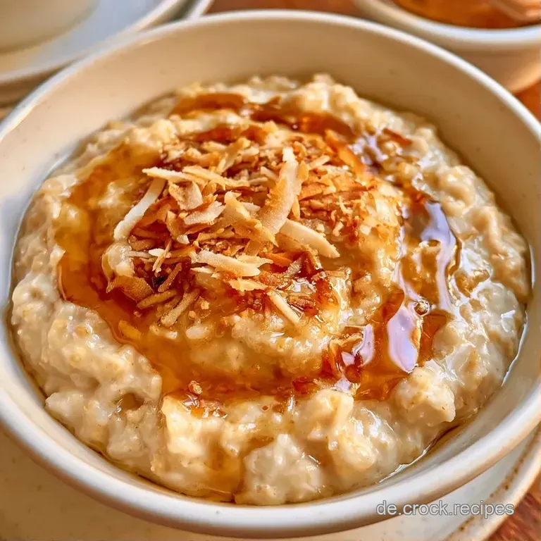 Ein helles Fr&uuml;hst&uuml;cksarrangement mit cremigen Kokos-Oats in einem Glas, flankiert von dunkler Schokolade auf Holz.