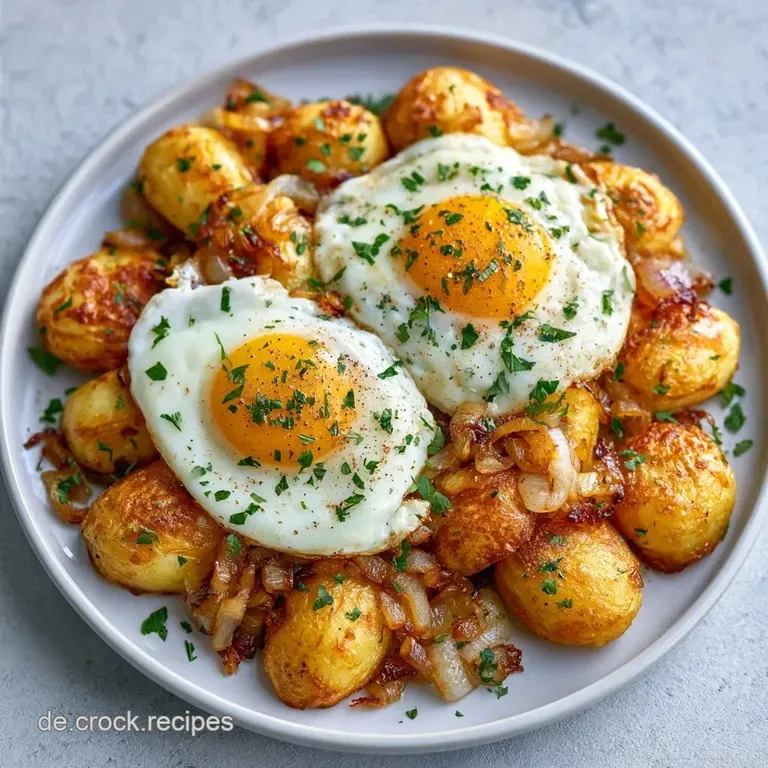Klassische Bratkartoffeln mit Ei und Zwiebeln