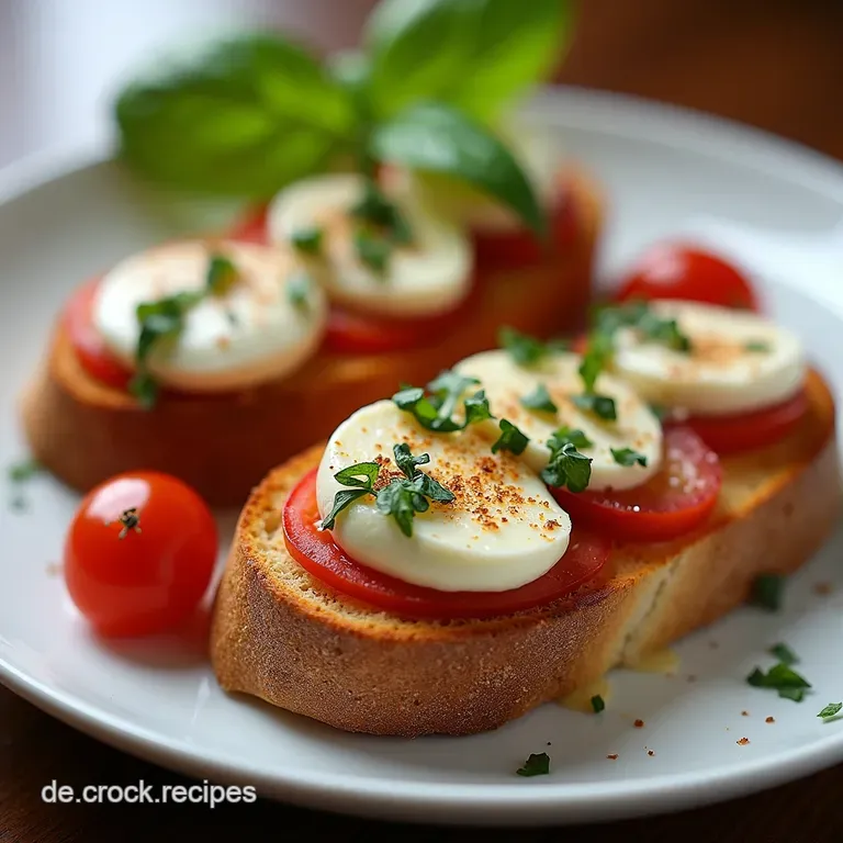 Sole di Capri Bruschetta Knuspriges Brot mit cremigem Mozzarella sonnengereiften Tomaten und einem Hauch von italienischer Frische