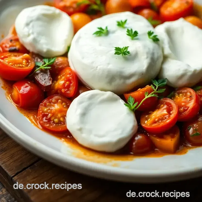 Burrata Sommerfrische: Tomaten-Pfirsich-Salat mit Basilikum-Pesto presentation