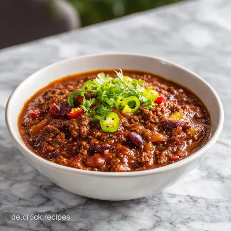 Chili served in a rustic bowl, dolloped with sour cream, shredded cheddar, and a sprinkle of paprika for a warm, inviting ...