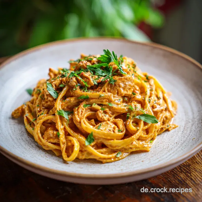 Elegant plate of linguine with juicy, pan-seared chicken, topped with fresh herbs and a drizzle of glossy sauce.