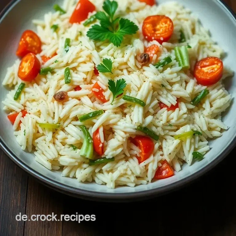 Dampfreis mit duftendem Gemüse und Kräutern presentation