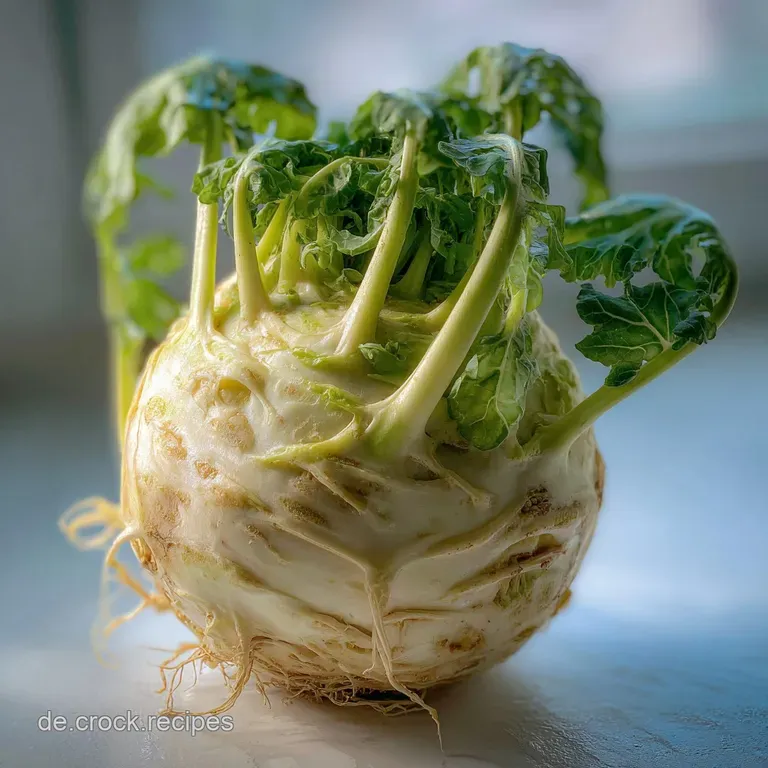 Elevated side dish of delicately simmered kohlrabi, softly glistening, resting on a simple white plate; inviting and fresh.