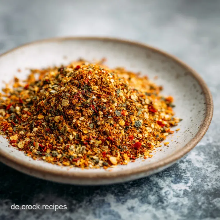 A pile of savory meat is plated beautifully with herbs. The plate's rim is dusted with spices. Inviting texture and color.