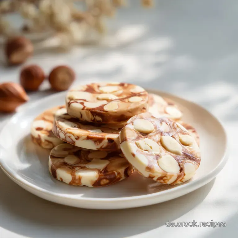 Delicate hazelnut shortbread cookies artfully stacked on a vintage plate, dusted in icing sugar, ready to be enjoyed.