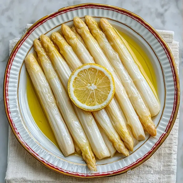 Elegant angerichtet auf einer Platte: B&uuml;ndel aus zartgr&uuml;nem Spargel mit einer frischen, gelben Zitronenspalte daneben.