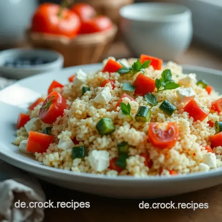Fröhlicher Couscous-Salat mit buntem Gemüse und Feta presentation