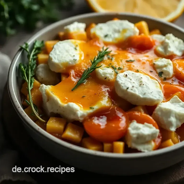 Gebackener Feta mit Karamell- und Pfirsichsauce presentation