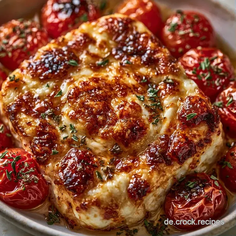 Cremiger, warmer K&auml;se auf einer rustikalen Platte, serviert mit goldgelben Baguettescheiben und roten Tomaten.