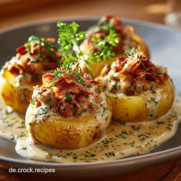 Gef&uuml;llte Kartoffeln mit Hackfleischso&szlig;e &Uuml;berbacken und extra deftig DDRKlassiker