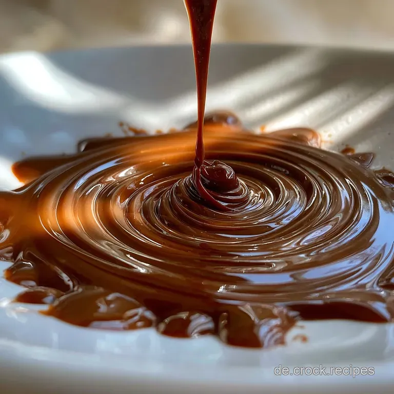 A delicate porcelain spoon dips into shimmering, molten chocolate. Elegant simplicity, promising intense flavor and velvet...