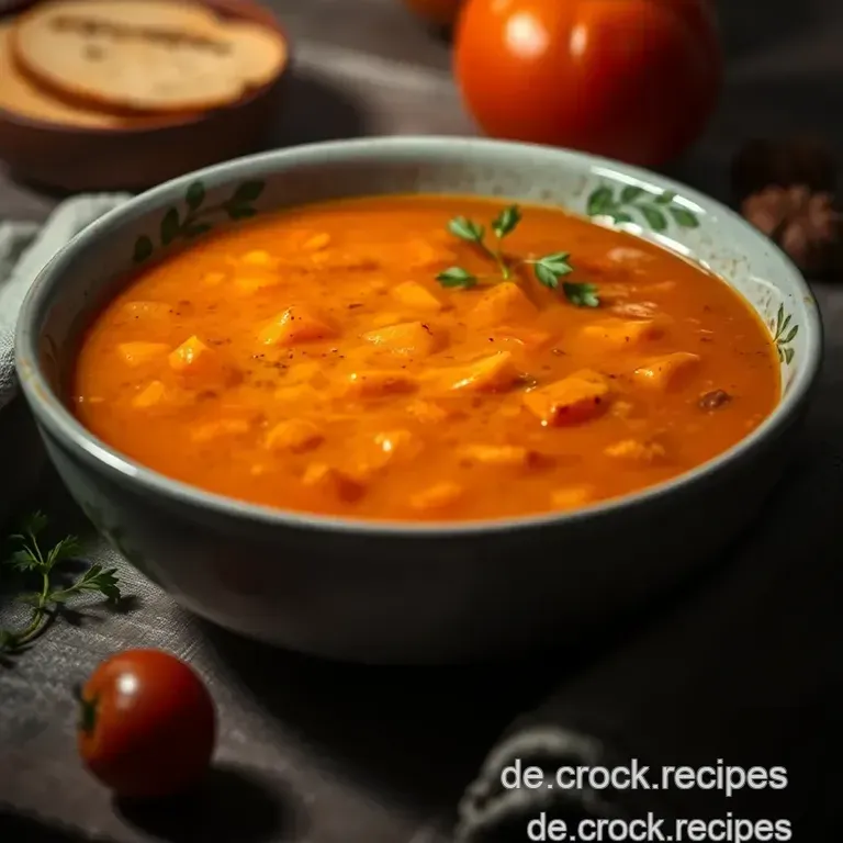 Hausgemachte Tomatensuppe mit frischen Kräutern und Basilikum presentation