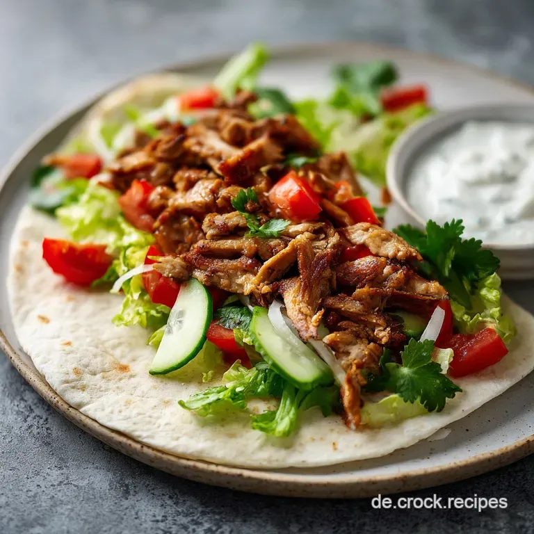 Warm, sliced meat, piled high on a pita, topped with vibrant, colorful vegetables and a creamy white sauce. Mouthwatering.