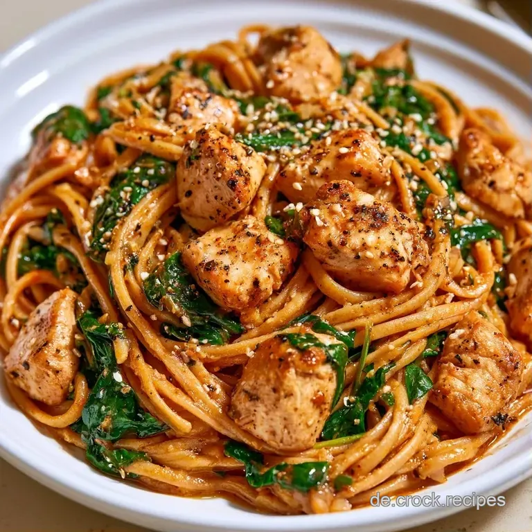 Elegant angerichtete Nudeln in s&auml;miger Sauce, garniert mit gr&uuml;nen Kr&auml;utern auf einem stilvollen, dunklen Keramikteller.