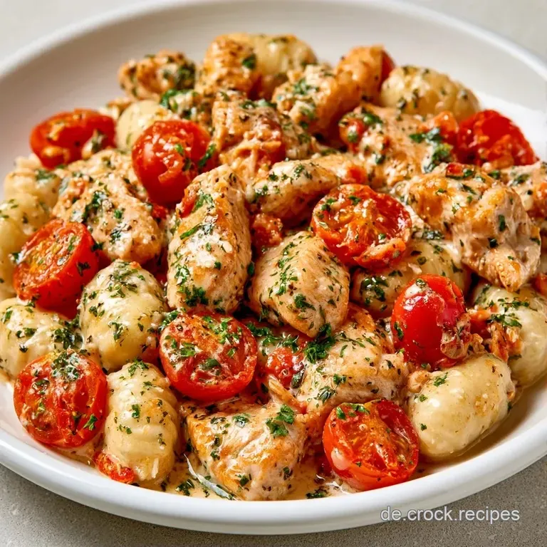 Dampfender, cremiger Auflauf auf einer wei&szlig;en Porzellanplatte, gl&auml;nzende Sauce und knusprige K&auml;sest&uuml;cke am Rand.