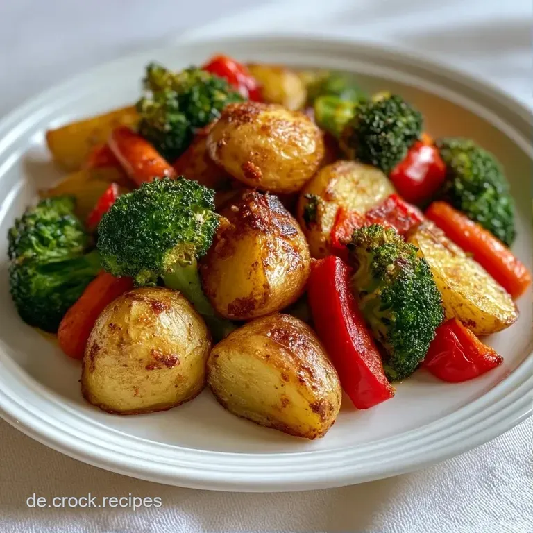 Eine Portion goldgelbes Gem&uuml;segratin auf wei&szlig;em Porzellan, garniert mit frischer Petersilie und cremiger Sauce.