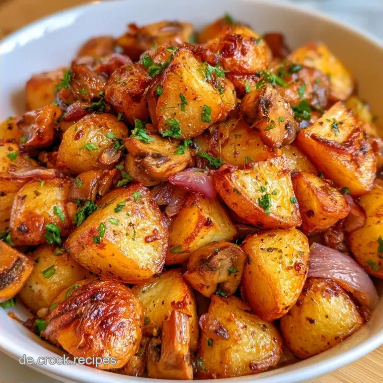 Goldbraune Kartoffeln und Pilze vom Blech