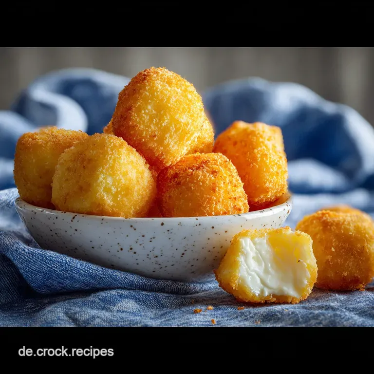A delicate plate featuring the cheese balls. A garnish of fresh parsley adds a pop of green against the warm yellow hues o...