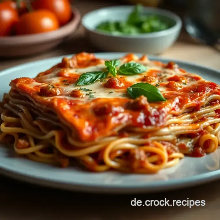 Klassische Italienische Lasagne mit Bolognese und Bechamel presentation