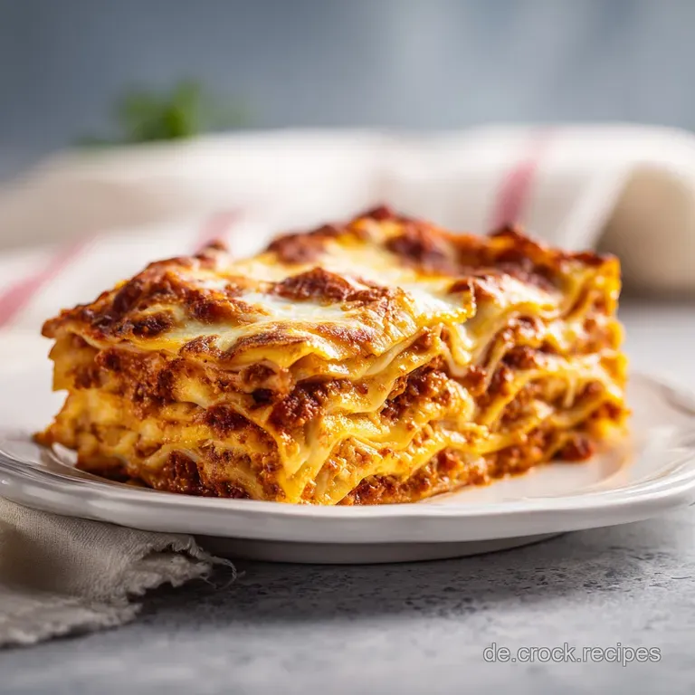 A generous slice of layered pasta, with melted cheese and vibrant sauce, elegantly plated with a fork.